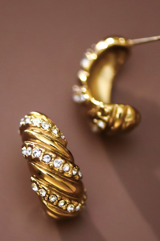 Feel Special Gold Pave Half Hoops-Cute-Trendy-Shop-Womens-Boutique-Clothing-Store