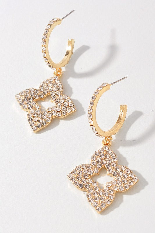 Open Clover Rhinestone Gold Earrings-Cute-Trendy-Shop-Womens-Boutique-Clothing-Store