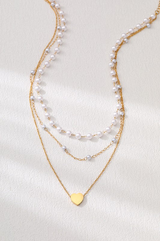 For Days Gone By Layered Pearl & Heart Necklace-Cute-Trendy-Shop-Womens-Boutique-Clothing-Store