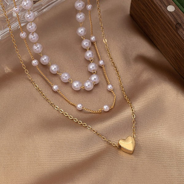 For Days Gone By Layered Pearl & Heart Necklace-Cute-Trendy-Shop-Womens-Boutique-Clothing-Store