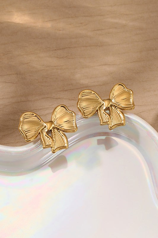 Just the Cutest Ever Gold Bow Earrings-Cute-Trendy-Shop-Womens-Boutique-Clothing-Store