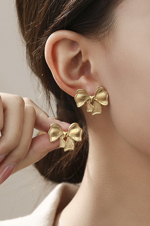 Just the Cutest Ever Gold Bow Earrings-Cute-Trendy-Shop-Womens-Boutique-Clothing-Store