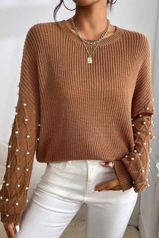 Influence Style Brown Pearl Sweater-[option4]-[option5]-Cute-Trendy-Shop-Womens-Boutique-Clothing-Store