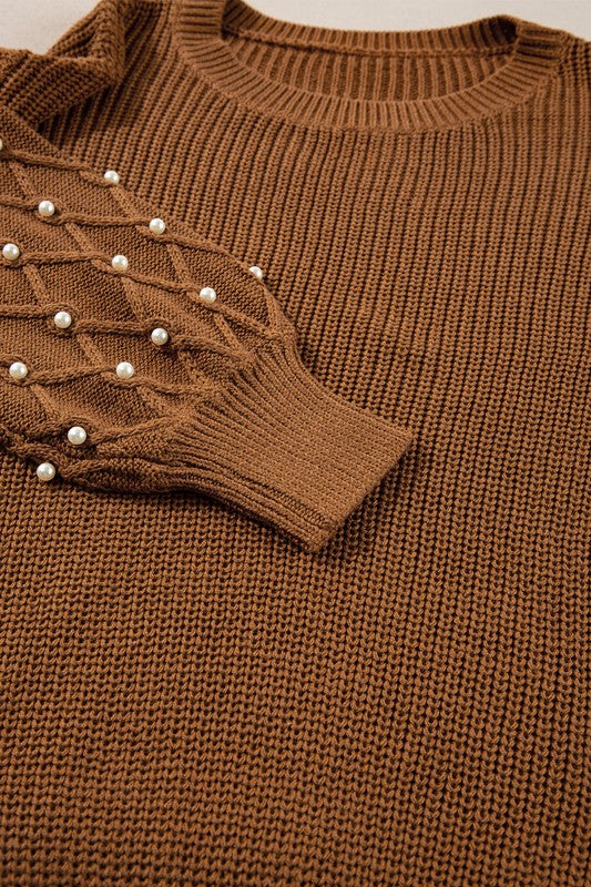 Influence Style Brown Pearl Sweater-[option4]-[option5]-Cute-Trendy-Shop-Womens-Boutique-Clothing-Store