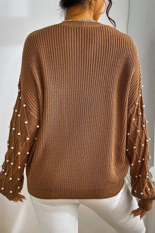 Influence Style Brown Pearl Sweater-[option4]-[option5]-Cute-Trendy-Shop-Womens-Boutique-Clothing-Store