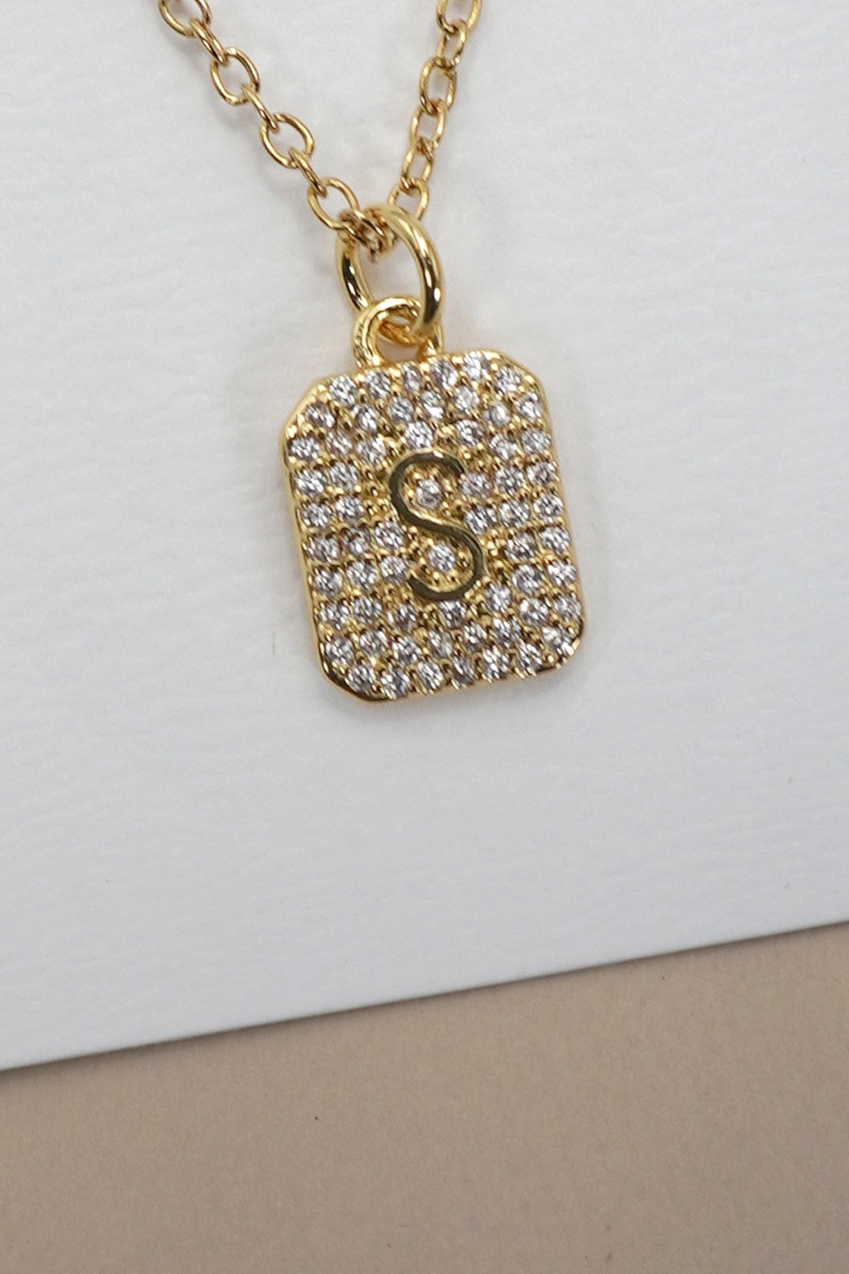 Rhinestone Initial Necklace Gold Limited Letters-S-Cute-Trendy-Shop-Womens-Boutique-Clothing-Store