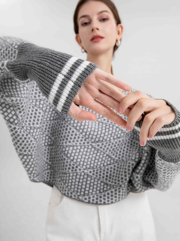Cozy Mindset Grey Geometric Sweater-[option4]-[option5]-Cute-Trendy-Shop-Womens-Boutique-Clothing-Store