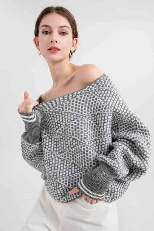 Cozy Mindset Grey Geometric Sweater-[option4]-[option5]-Cute-Trendy-Shop-Womens-Boutique-Clothing-Store