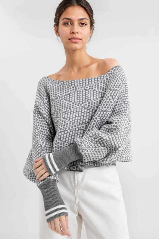 Cozy Mindset Grey Geometric Sweater-[option4]-[option5]-Cute-Trendy-Shop-Womens-Boutique-Clothing-Store