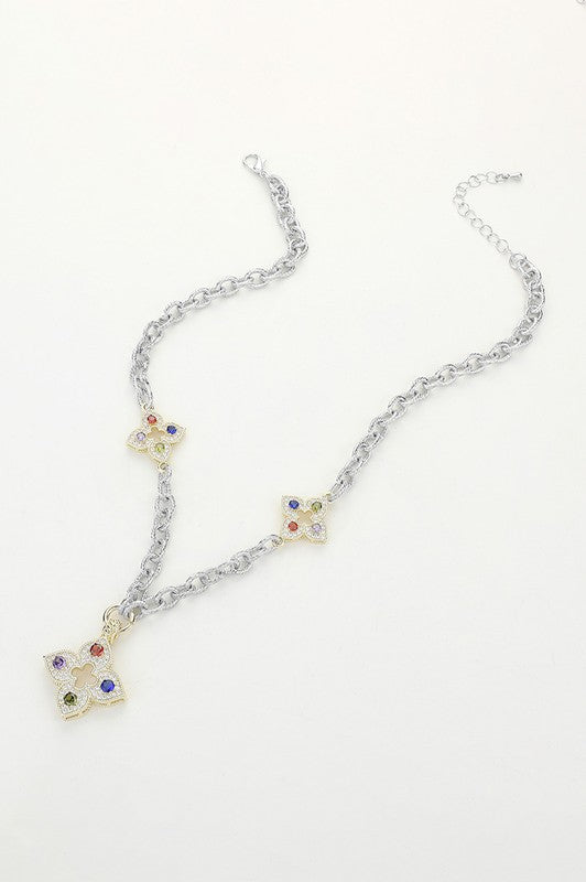 Beauty in Gold Multicolor Quatrefoil Necklace-Cute-Trendy-Shop-Womens-Boutique-Clothing-Store