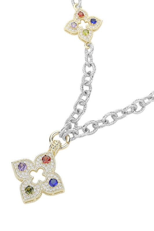 Beauty in Gold Multicolor Quatrefoil Necklace-Cute-Trendy-Shop-Womens-Boutique-Clothing-Store