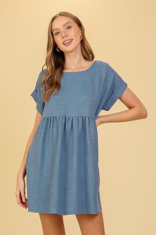 Let's Do Lunch Casual Dress-Medium Denim-SMALL-Cute-Trendy-Shop-Womens-Boutique-Clothing-Store
