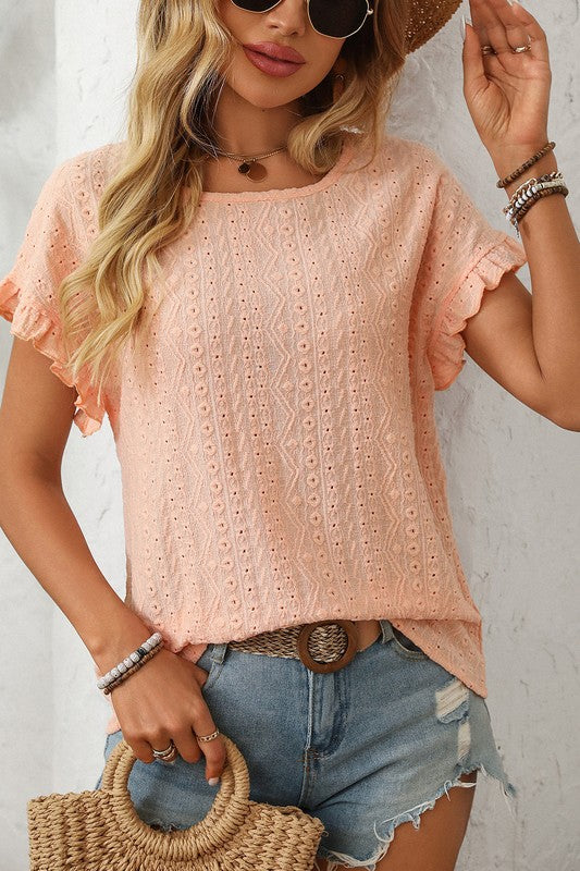 Sweet Sounds Eyelet Top Orange-[option4]-[option5]-Cute-Trendy-Shop-Womens-Boutique-Clothing-Store