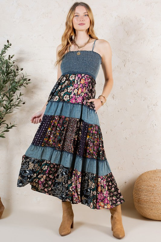 Patterns For Days Denim Patchwork Dress-[option4]-[option5]-Cute-Trendy-Shop-Womens-Boutique-Clothing-Store