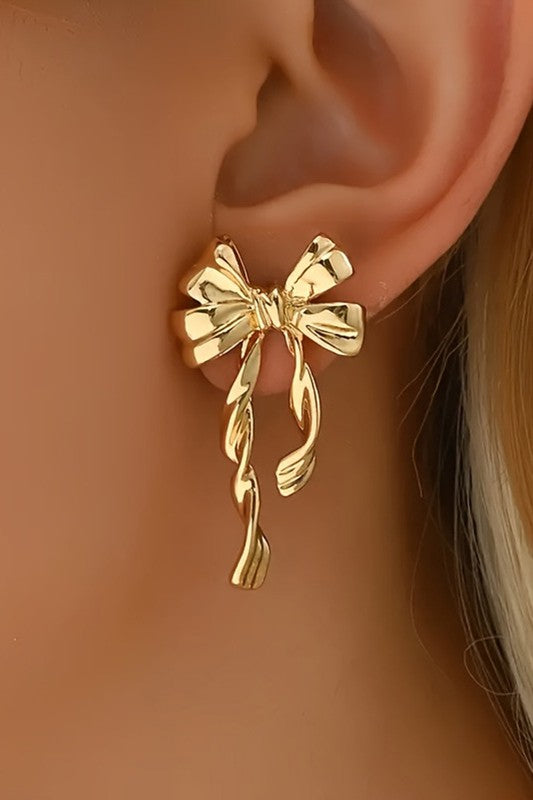 Nothing Missing Gold Bow Earrings-[option4]-[option5]-Cute-Trendy-Shop-Womens-Boutique-Clothing-Store