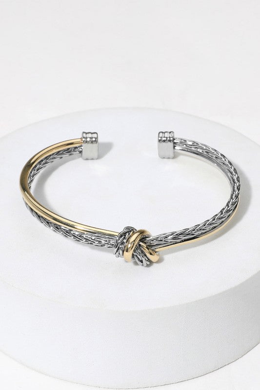 Chic Knotted Two Tone Cuff Bracelet-Cute-Trendy-Shop-Womens-Boutique-Clothing-Store