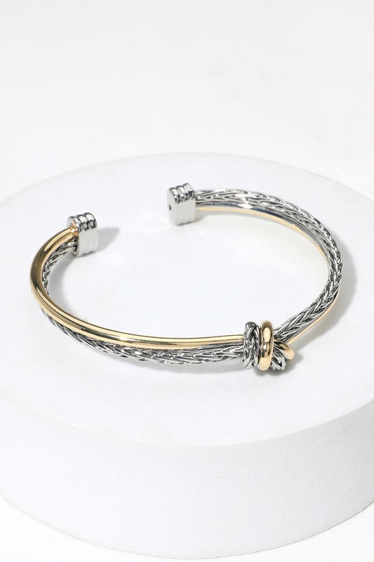 Chic Knotted Two Tone Cuff Bracelet-Cute-Trendy-Shop-Womens-Boutique-Clothing-Store