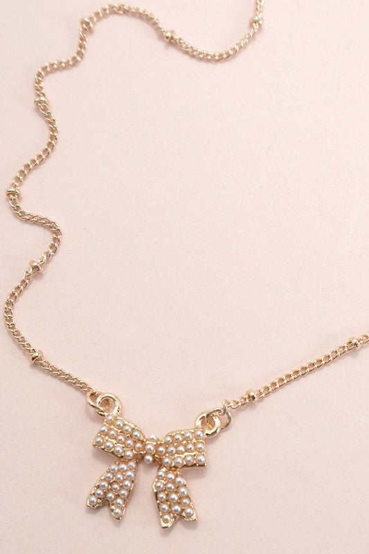 Dress It Up Pearl Bow Necklace-Cute-Trendy-Shop-Womens-Boutique-Clothing-Store