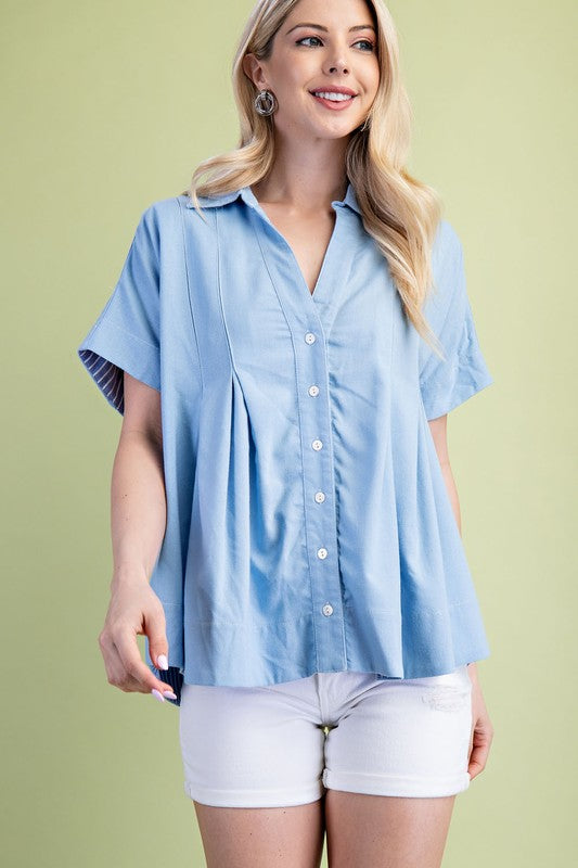 Total Agreement Blue Button Up Blouse-[option4]-[option5]-Cute-Trendy-Shop-Womens-Boutique-Clothing-Store