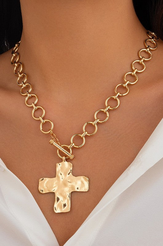 Time For Family Hammered Cross Necklace-Cute-Trendy-Shop-Womens-Boutique-Clothing-Store