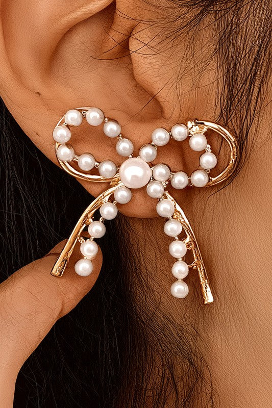Feel The Wind Pearl Gold Bow Earrings-[option4]-[option5]-Cute-Trendy-Shop-Womens-Boutique-Clothing-Store