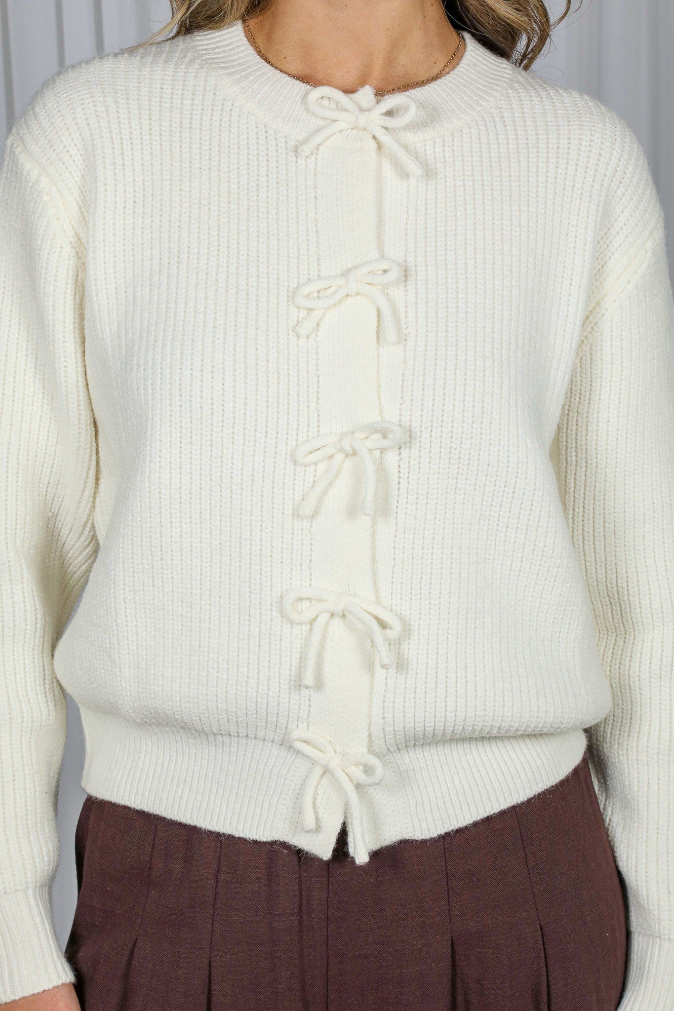 Sweet & Sophisticated Bow Snap Sweater Cream-[option4]-[option5]-Cute-Trendy-Shop-Womens-Boutique-Clothing-Store