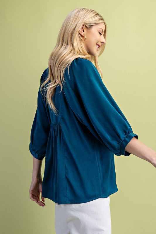 Ready For Rain Teal Puff Sleeve Top-[option4]-[option5]-Cute-Trendy-Shop-Womens-Boutique-Clothing-Store