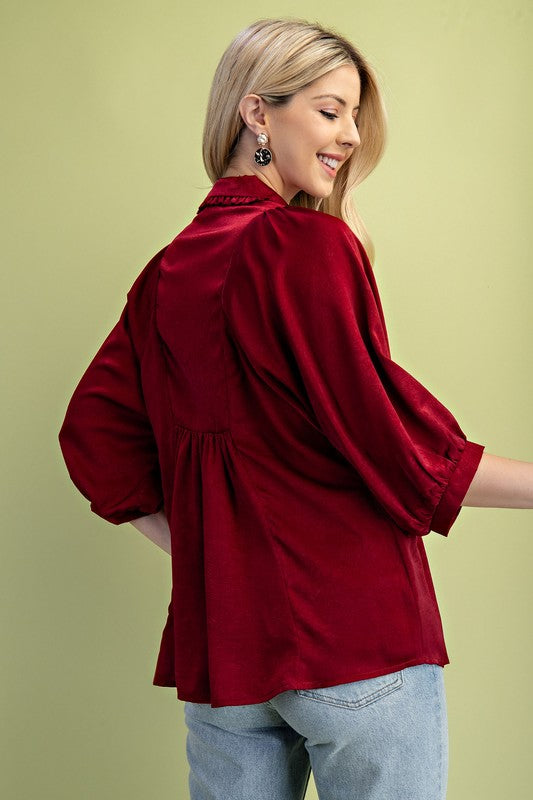 Ready For Rain Burgundy Puff Sleeve Top-[option4]-[option5]-Cute-Trendy-Shop-Womens-Boutique-Clothing-Store