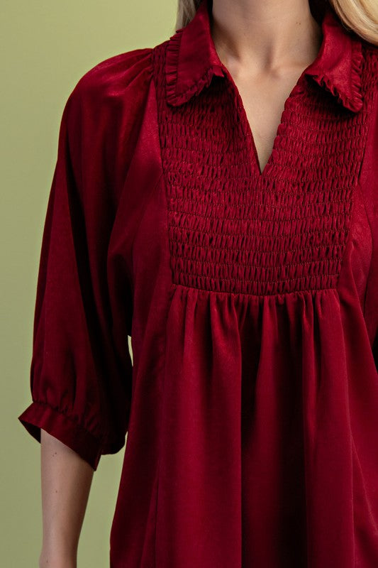 Ready For Rain Burgundy Puff Sleeve Top-[option4]-[option5]-Cute-Trendy-Shop-Womens-Boutique-Clothing-Store