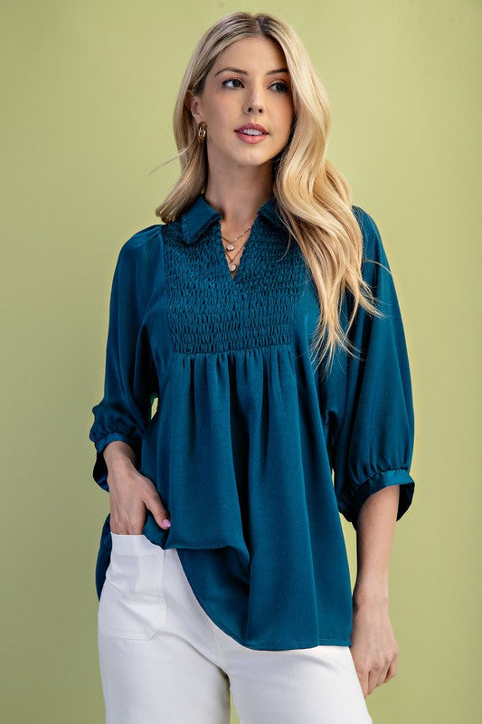 Ready For Rain Teal Puff Sleeve Top-[option4]-[option5]-Cute-Trendy-Shop-Womens-Boutique-Clothing-Store