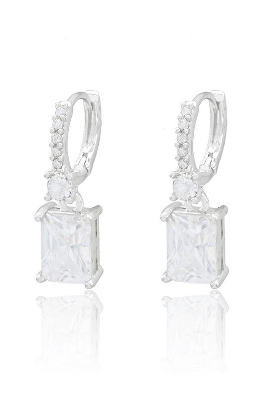 Let The Ball Drop Sparkling Square CZ Earrings-Silver-Cute-Trendy-Shop-Womens-Boutique-Clothing-Store