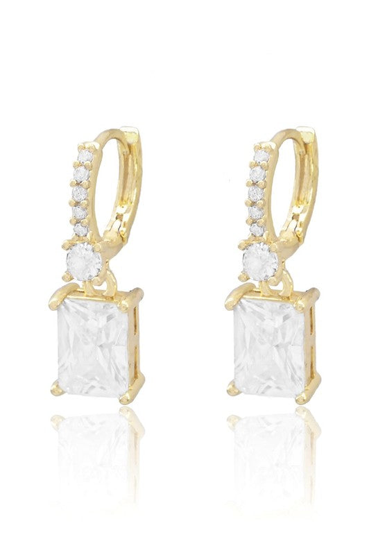 Let The Ball Drop Sparkling Square CZ Earrings-Gold-Cute-Trendy-Shop-Womens-Boutique-Clothing-Store