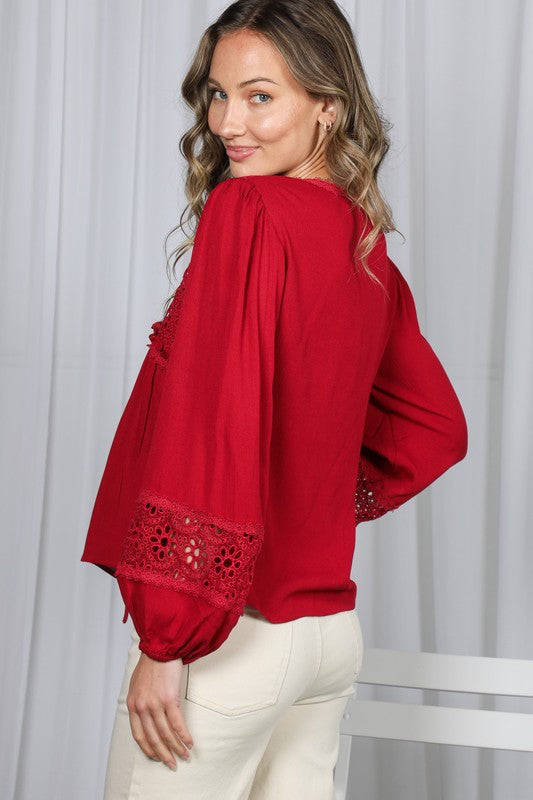 Enjoy This Time Burgundy Eyelet Top-[option4]-[option5]-Cute-Trendy-Shop-Womens-Boutique-Clothing-Store