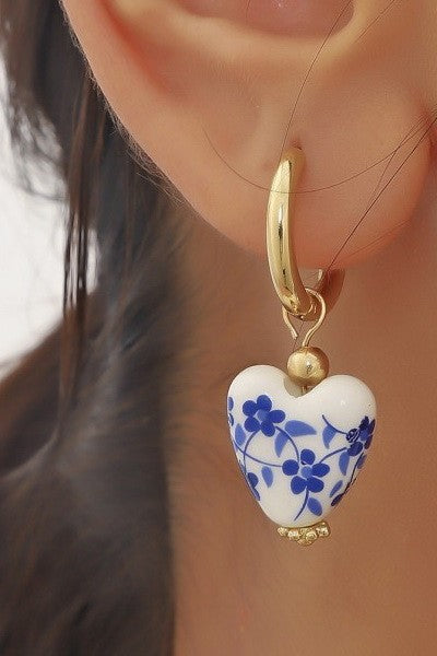 Ceramic Porcelain Gold Pearl Drop Earrings-Cute-Trendy-Shop-Womens-Boutique-Clothing-Store