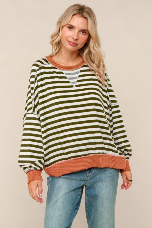 Travel Day Olive Oversized Striped Dolman Top-[option4]-[option5]-Cute-Trendy-Shop-Womens-Boutique-Clothing-Store