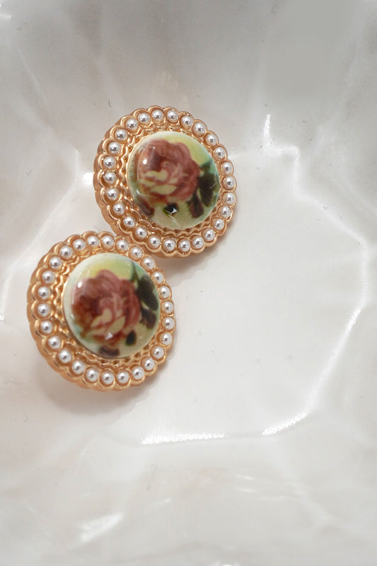 Vintage Porcelain Floral Stud Earrings-Cute-Trendy-Shop-Womens-Boutique-Clothing-Store
