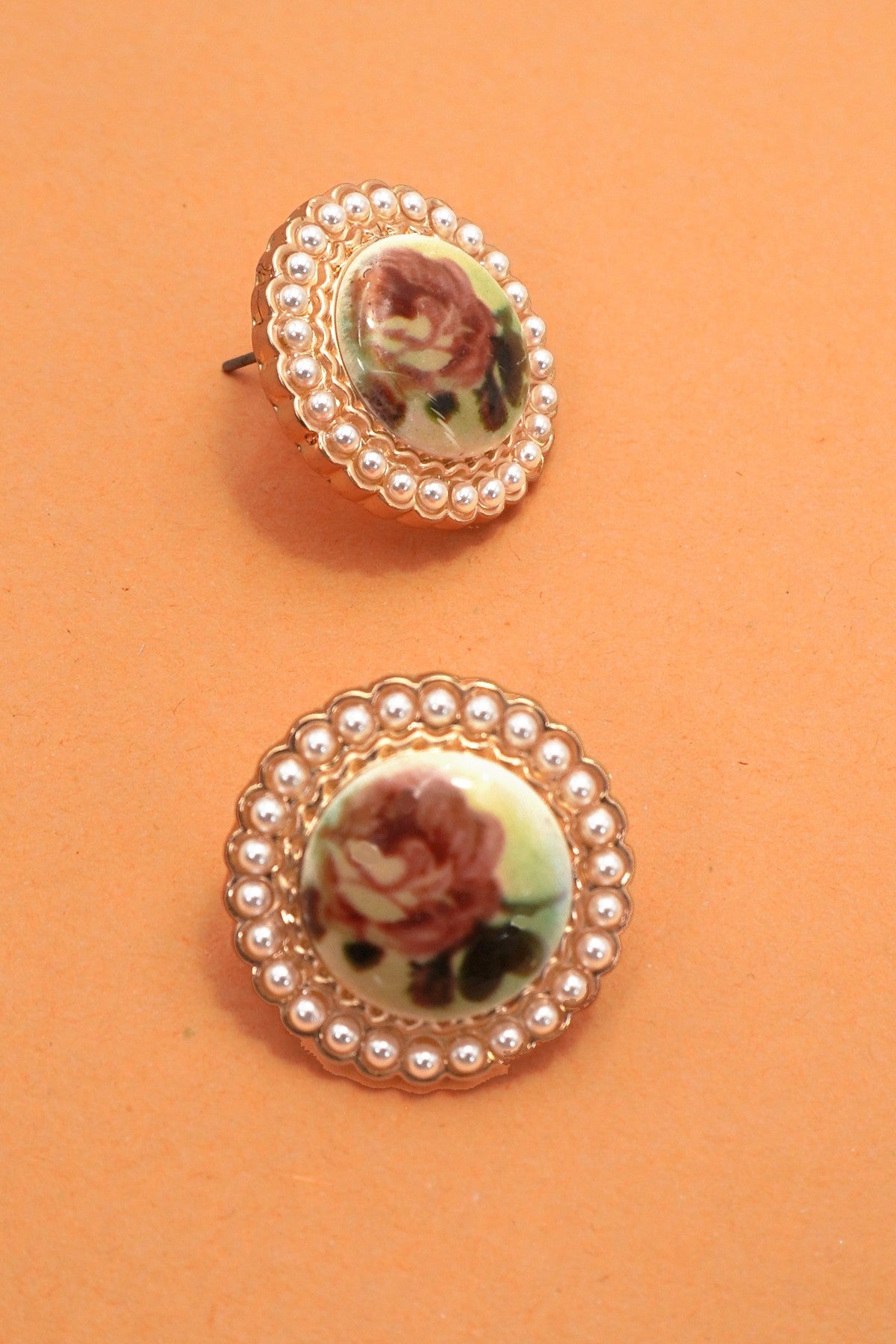 Vintage Porcelain Floral Stud Earrings-Cute-Trendy-Shop-Womens-Boutique-Clothing-Store