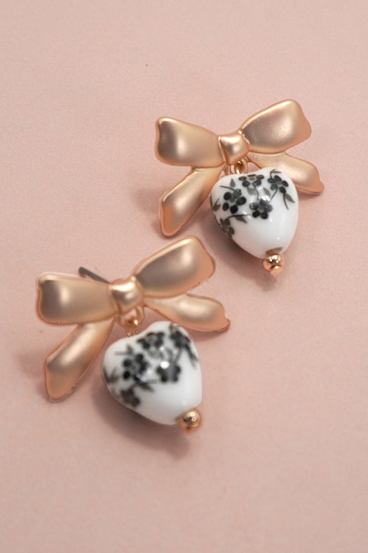 Porcelain Floral Bow Drop Earrings-[option4]-[option5]-Cute-Trendy-Shop-Womens-Boutique-Clothing-Store