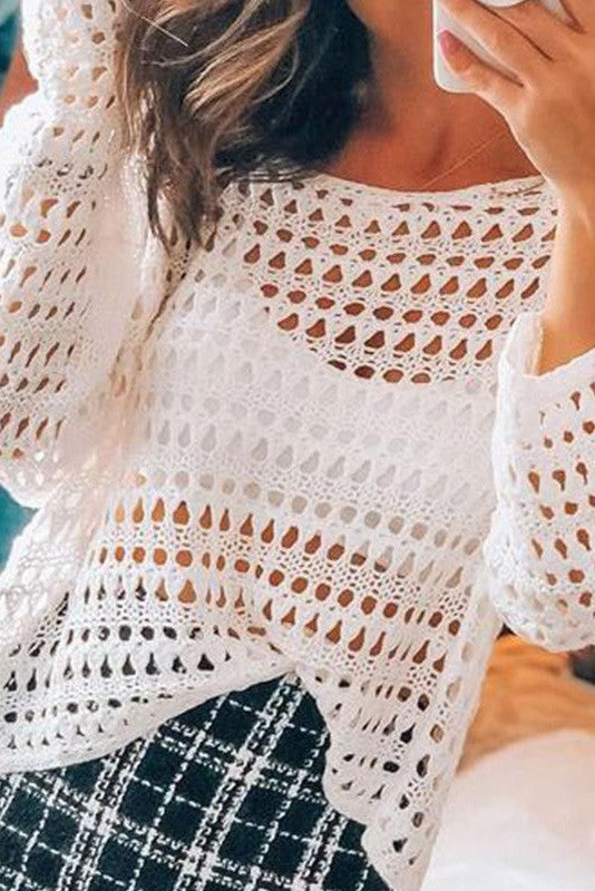 Just In Time White Loose Knit Sweater Top-[option4]-[option5]-Cute-Trendy-Shop-Womens-Boutique-Clothing-Store