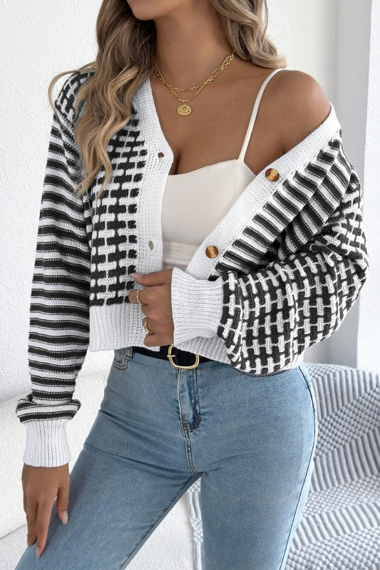 On The Path Black & White V Sweater-[option4]-[option5]-Cute-Trendy-Shop-Womens-Boutique-Clothing-Store