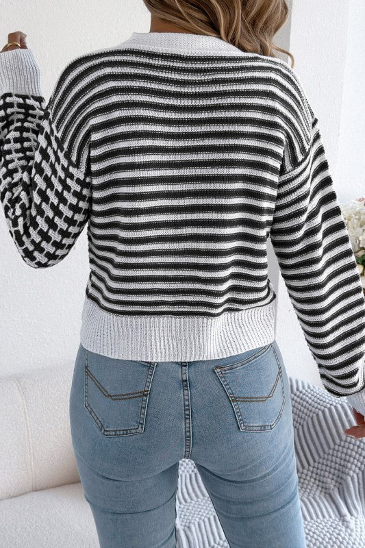 On The Path Black & White V Sweater-[option4]-[option5]-Cute-Trendy-Shop-Womens-Boutique-Clothing-Store