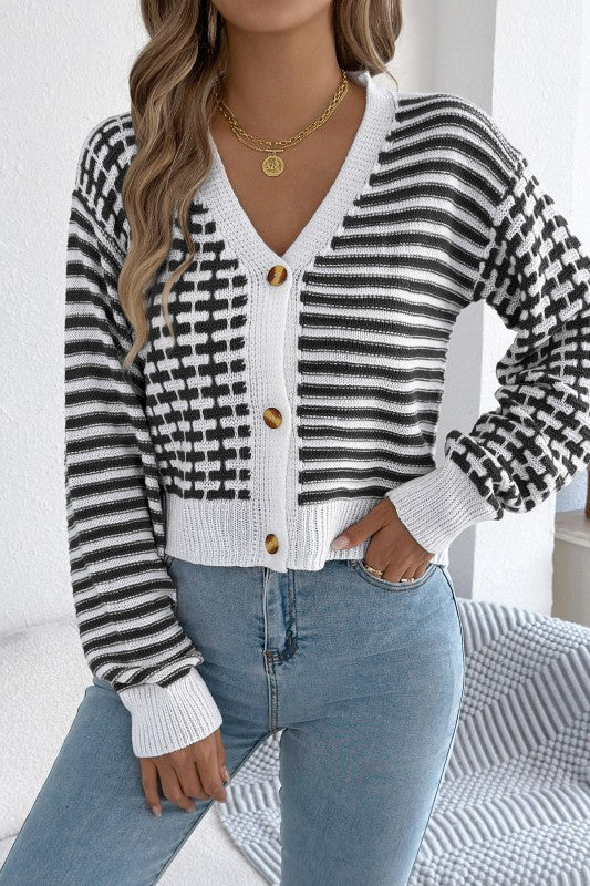 On The Path Black & White V Sweater-[option4]-[option5]-Cute-Trendy-Shop-Womens-Boutique-Clothing-Store