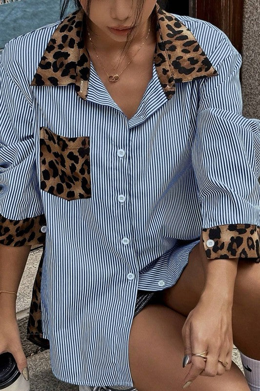 Getting Ahead Stripe with Leopard Print Blouse-[option4]-[option5]-Cute-Trendy-Shop-Womens-Boutique-Clothing-Store