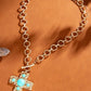 Time For Family Gold w/Turquoise Cross Necklace-[option4]-[option5]-Cute-Trendy-Shop-Womens-Boutique-Clothing-Store