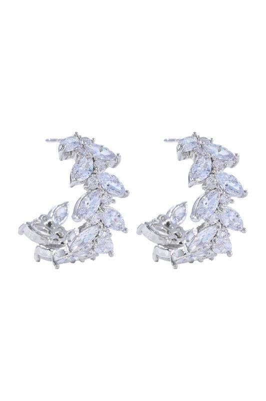 Queen Of The Ball CZ Vine Hoop Earrings-Silver-Cute-Trendy-Shop-Womens-Boutique-Clothing-Store