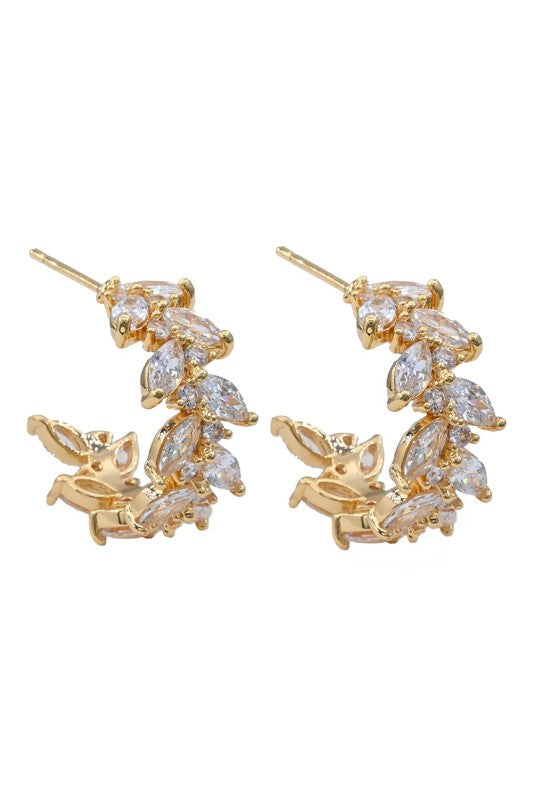 Queen Of The Ball CZ Vine Hoop Earrings-Gold-Cute-Trendy-Shop-Womens-Boutique-Clothing-Store