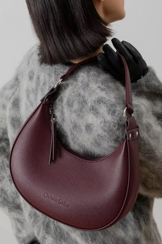 Burgundy Crescent Shape Handbag-[option4]-[option5]-Cute-Trendy-Shop-Womens-Boutique-Clothing-Store