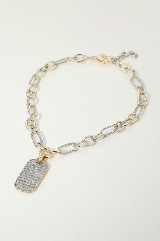 Street Style Luxury Pave Dog Tag Necklace-Cute-Trendy-Shop-Womens-Boutique-Clothing-Store