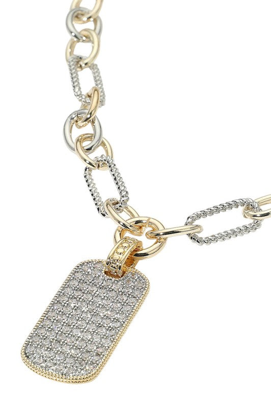Street Style Luxury Pave Dog Tag Necklace-Cute-Trendy-Shop-Womens-Boutique-Clothing-Store