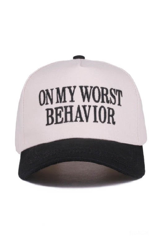 "On my worst behavior" Cap-Black-Cute-Trendy-Shop-Womens-Boutique-Clothing-Store
